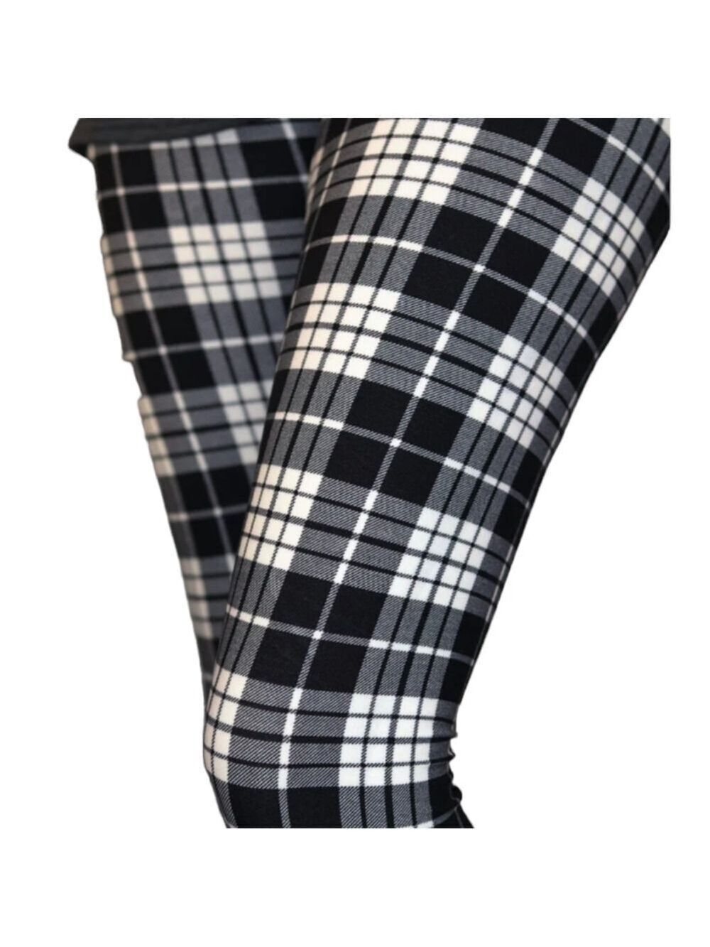 LEGGINGS DEPOT Black & White Tartan Print Full Length Leggings Size 12 NWT